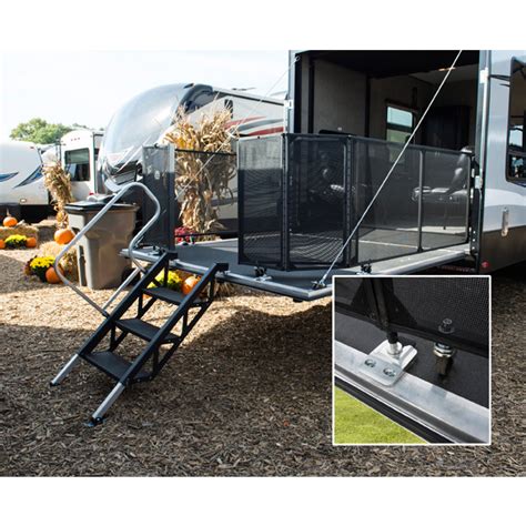 The number of steps required depends on the number of steps you currently have and the height from ground level to the top step of your RV or trailer. . Lippert deck